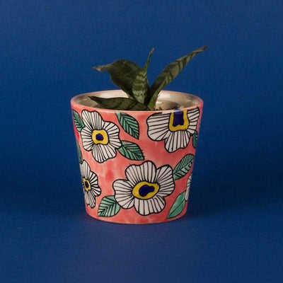 Crazy Floral Design Multicolor Ceramic Planter without Plant | 4 x 4 inches