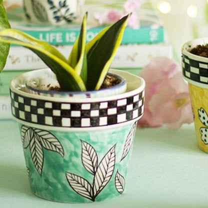 Charming Gingham Ceramic Planter without Plant | 4 x 4 inches