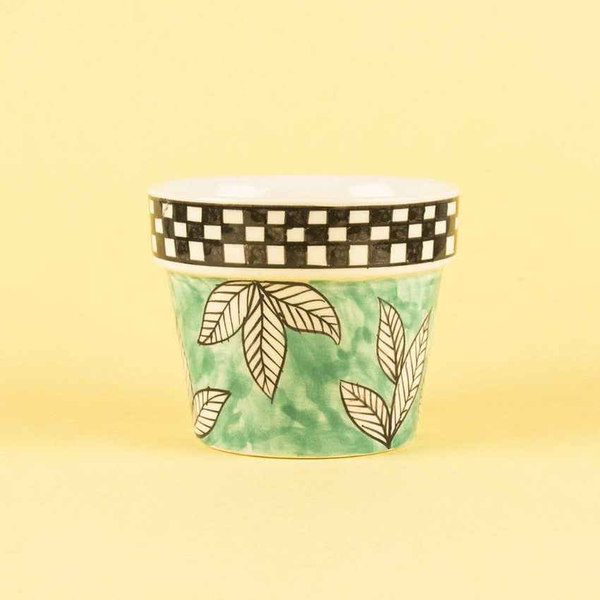 Charming Gingham Ceramic Planter without Plant | 4 x 4 inches