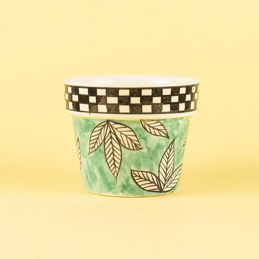 Charming Gingham Ceramic Planter without Plant | 4 x 4 inches