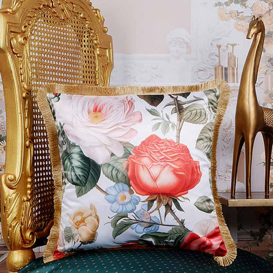 Mutlicolor Floral Print Satin Cushion Cover | 16X16 Inches Default Title