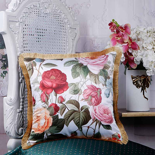 Blossom Floral Print Satin Cushion Cover | 16X16 Inches Default Title