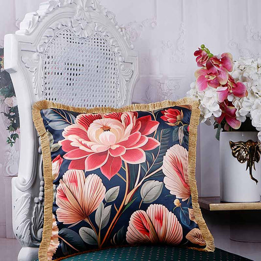 Dahlia Coccinea Satin Floral Print Cushion Cover | 16X16 Inches Default Title