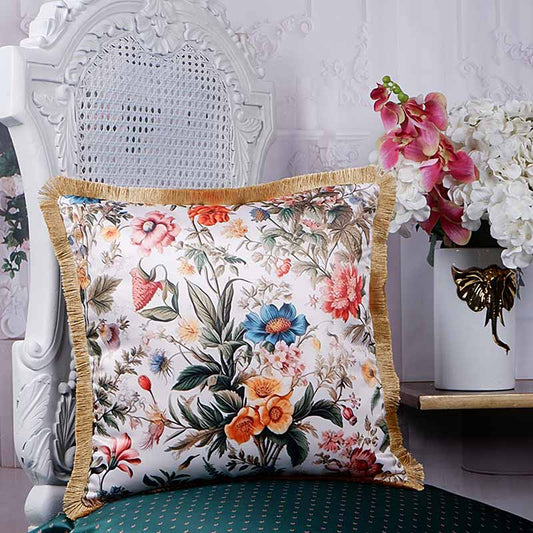 Colourful Floral Print Satin Cushion Cover | 16X16 Inches Default Title