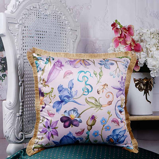 Purple Garden Floral Print Satin Cushion Cover | 16X16 Inches Default Title
