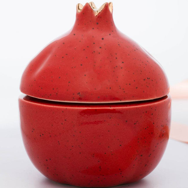 Ceramic Pomegranate Storage Jar | Red |15 x 12 x 12 cm / 6 x 5 x 5 inches