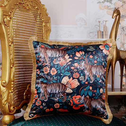 Wild And Floral Print Satin Cushion Cover | 16X16 Inches Default Title