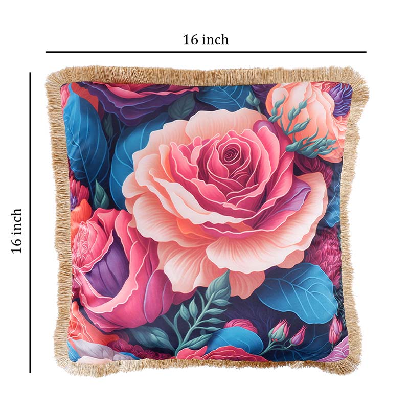 Classy Pink Floral Print Satin Cushion Cover | 16X16 Inches Default Title