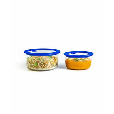 Round Glass Containers With Break Free Air Tight Lid | Microwave Safe | Set Of 2