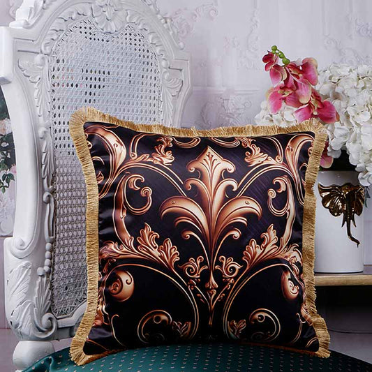 European Style Luxury Print Satin Cushion Cover | 16X16 Inches Default Title
