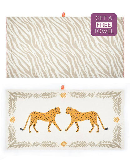 Taupe Tiger And Cheetah Charm Bamboo Bath Towels | Set Of 2 | 55 X 27 inches
