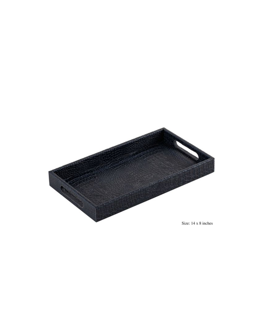 Ambar Luxurious Navy Blue Vegan Leather Serving Tray