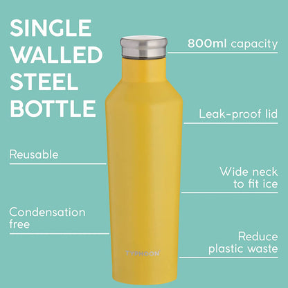 Pure Single Wall Bottle | 800ml | Multiple Colors Yellow