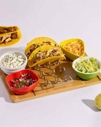 Unique World Multicolor Foods Taco Rack with Dip Bowls and Serving Board Gift Box Combo | Pack of 6