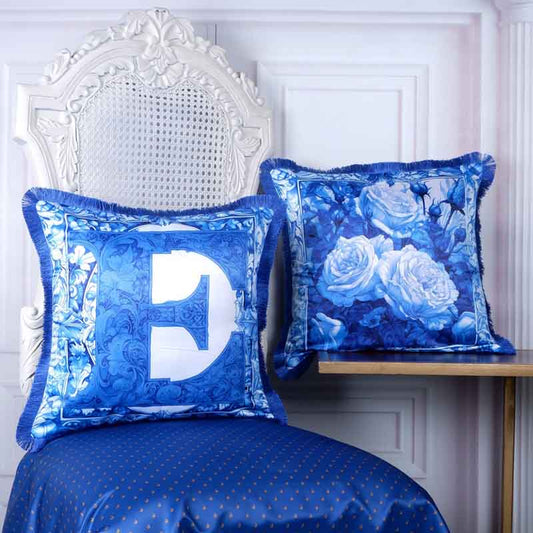 Blue Roses & E Print Cushion Covers | Set Of 2 Default Title