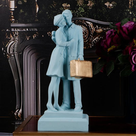 Beautiful Couple Showpiece with Golden Luggage Blue