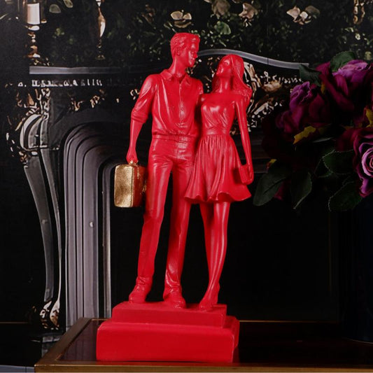 Modern Couple Showpiece with Golden Luggage Red