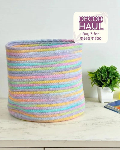 Multicolor Stripes Cotton Storage Basket | 12 x 12 Inches