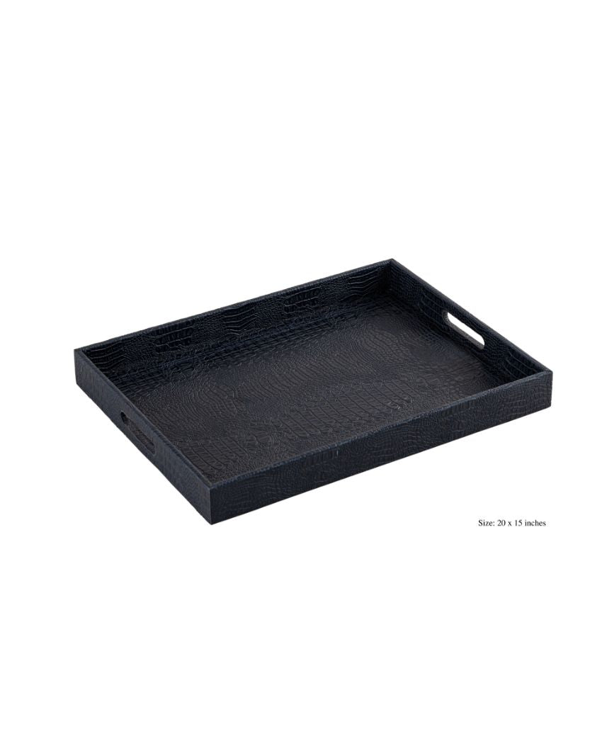 Ambar Luxurious Navy Blue Vegan Leather Serving Tray