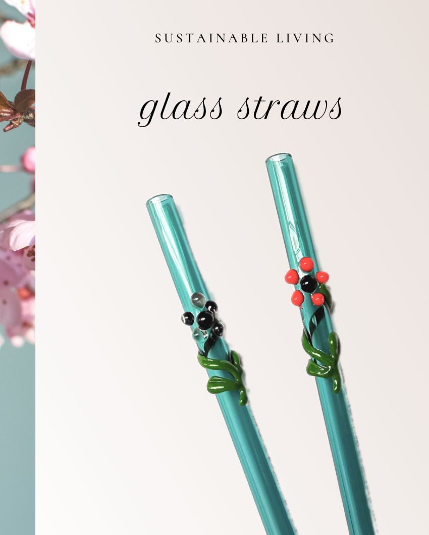 Aquamarine Glass Straws | Set Of 2