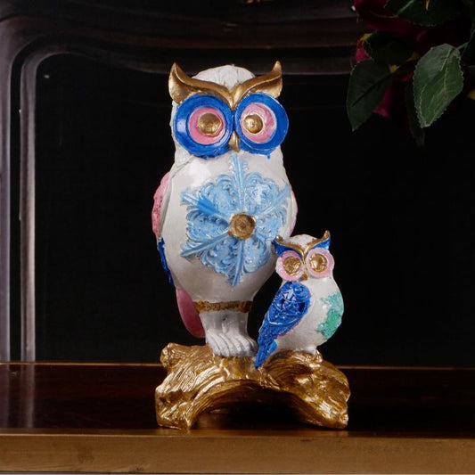 Premium Auspicious Owl with Golden Eye Light Blue