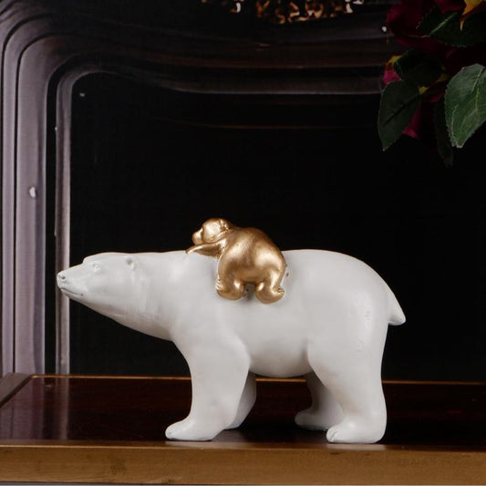 Bear and Golden Cub Showpiece White