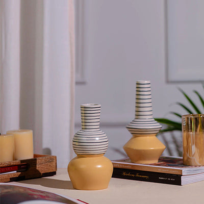 Artistic Dip-Dope White & Yellow Ceramic Vase | Set of 2