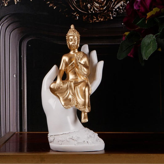 Golden Enlightenment Buddha Cradled Showpiece White