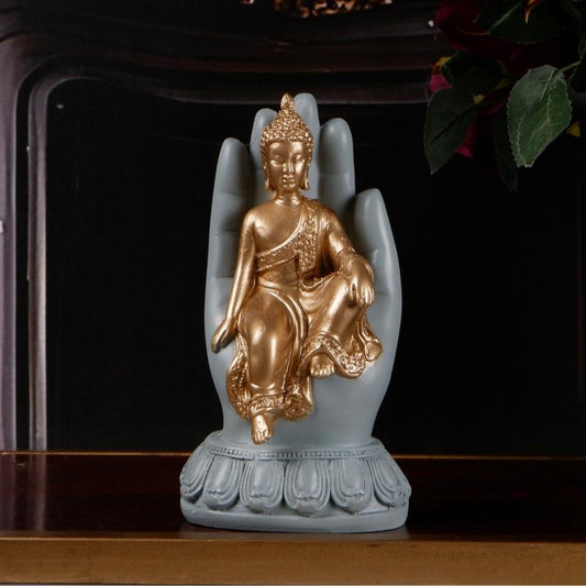 Gold Buddha Resting on Hand Showpiece Grey