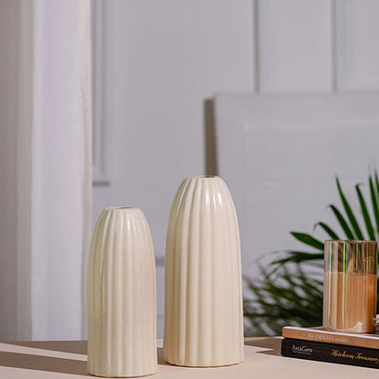 Modern Blissful Striped Ceramic Decorative Vases | Set of 2