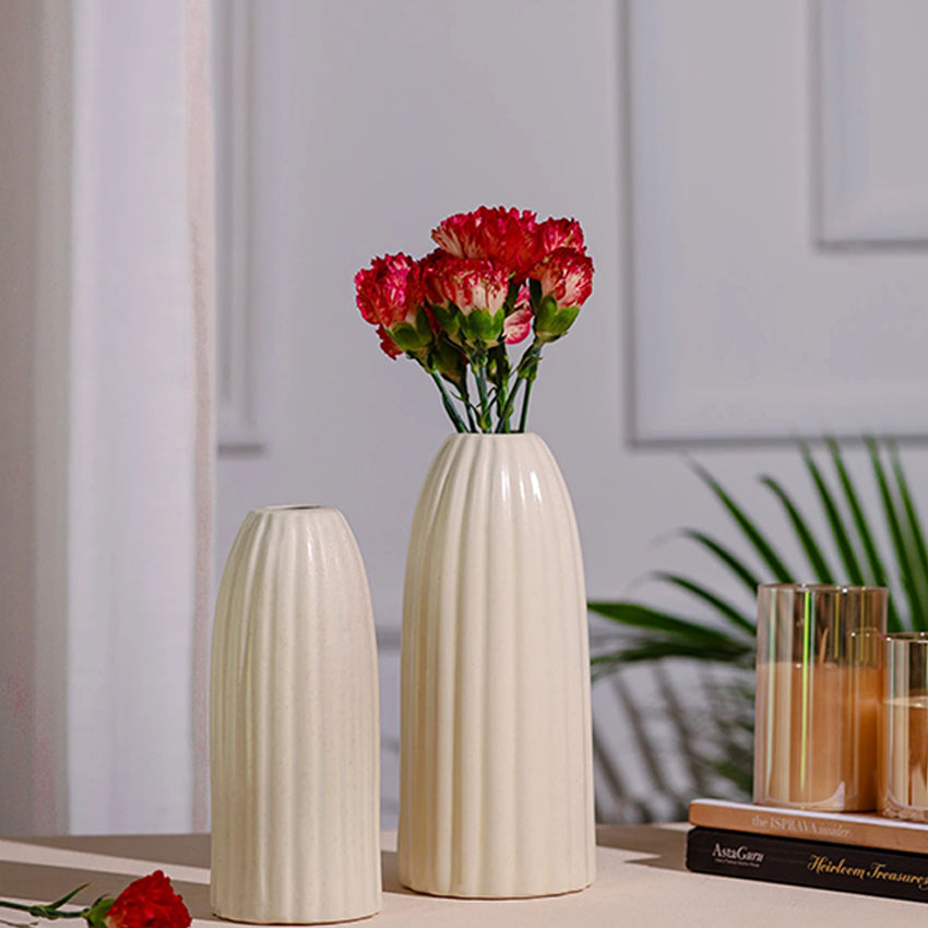 Modern Blissful Striped Ceramic Decorative Vases | Set of 2