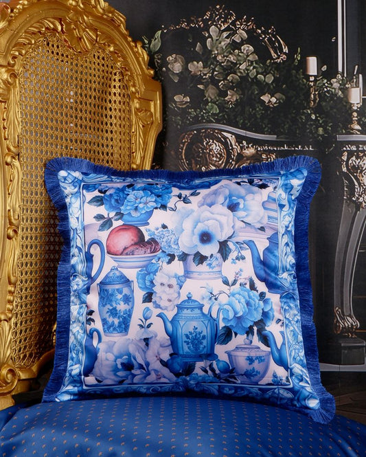 Indigo Story With Floral Printed Cushion Cover