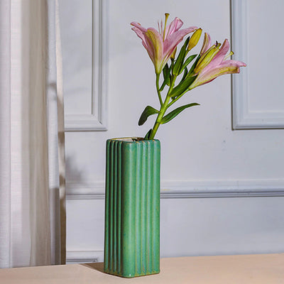 Sleek Green Elevated Straight Ceramic Flower Vase Without Flower | 3 x 9 inches