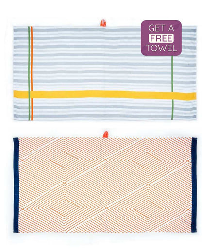 Tangerine Dream And Just Stripes Bamboo Bath Towels | Set Of 2 | 55 X 27 inches