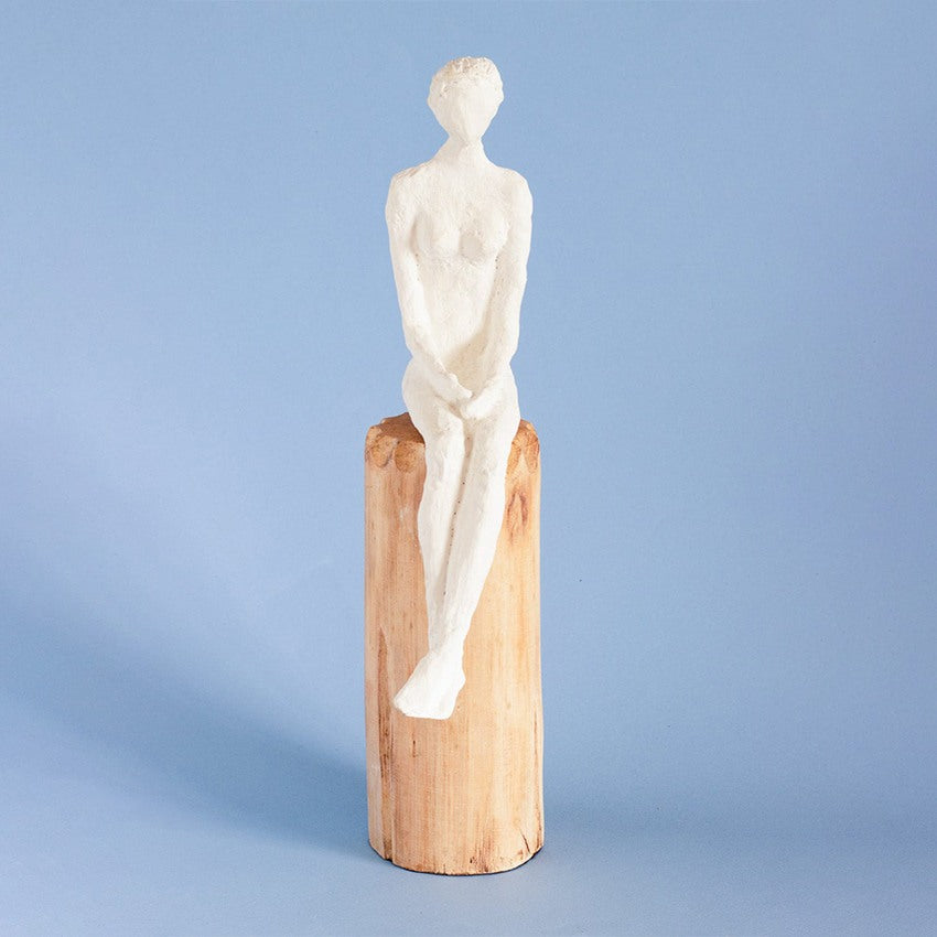 Lost In Thought Lady Wooden Decorative Showpiece | 3 x 6 x 15 inches