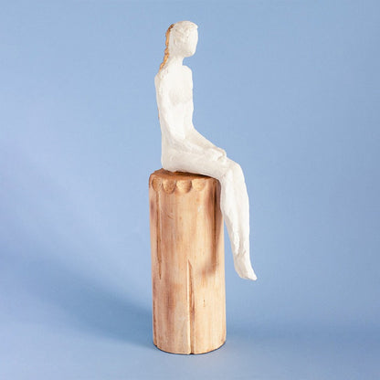 Lost In Thought Lady Wooden Decorative Showpiece | 3 x 6 x 15 inches