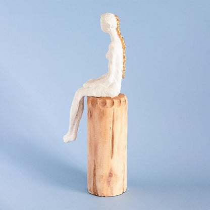 Lost In Thought Lady Wooden Decorative Showpiece | 3 x 6 x 15 inches