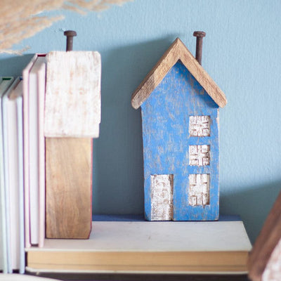 Tiny Homes Wooden Blue Paperweight Showpiece | 3 x 2 x 7 inches