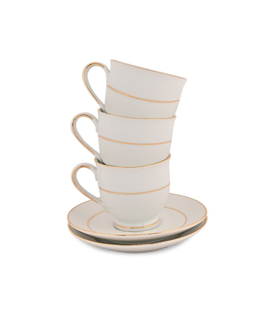 Beautiful Golden Border Porcelain Cups & Saucers | Set Of 12