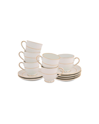 Beautiful Golden Border Porcelain Cups & Saucers | Set Of 12