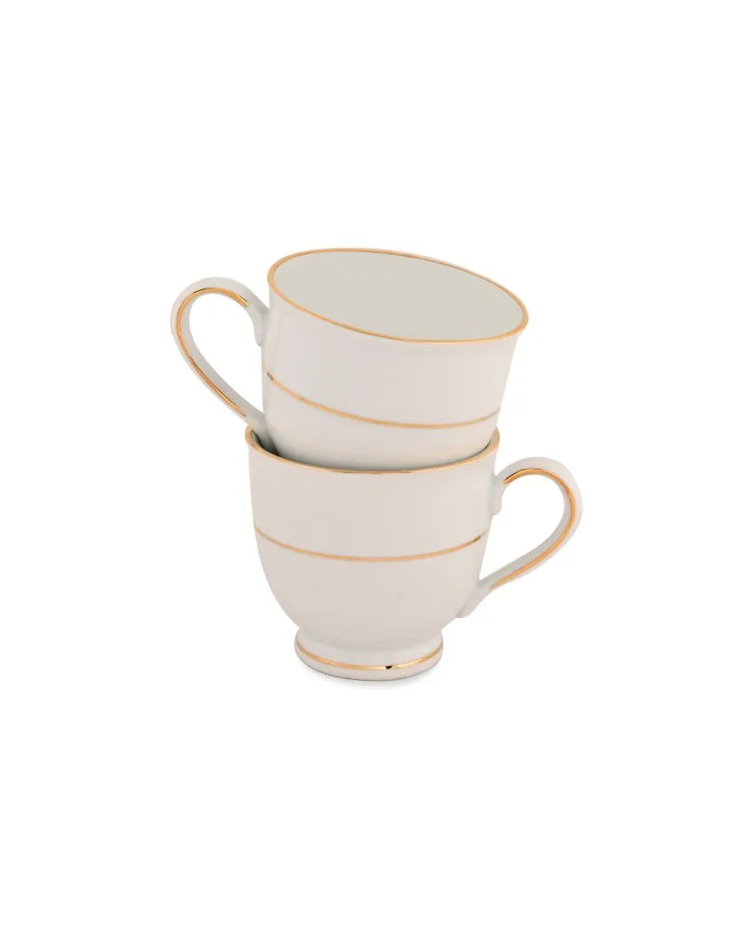 Beautiful Golden Border Porcelain Cups & Saucers | Set Of 12