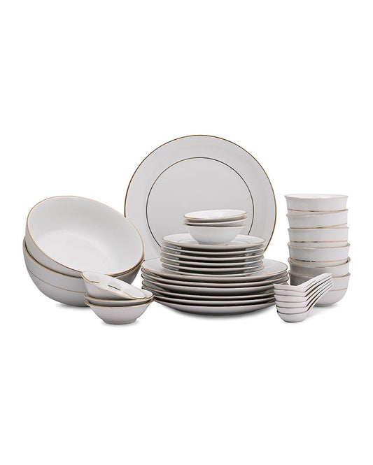 Simple Line Border Coup Shape Porcelain Dinner Set | Pack Of 33 Pcs