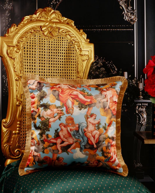 Beautiful Fresco Printed Satin Cushion Cover | 16x16 inch Variant 1