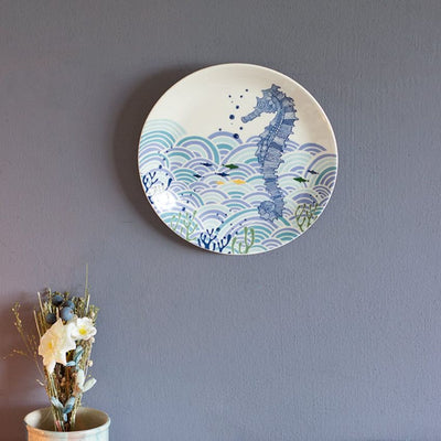 Graceful Sea Horse Printed Multicolor Decorative Wall Plate | 8 inches