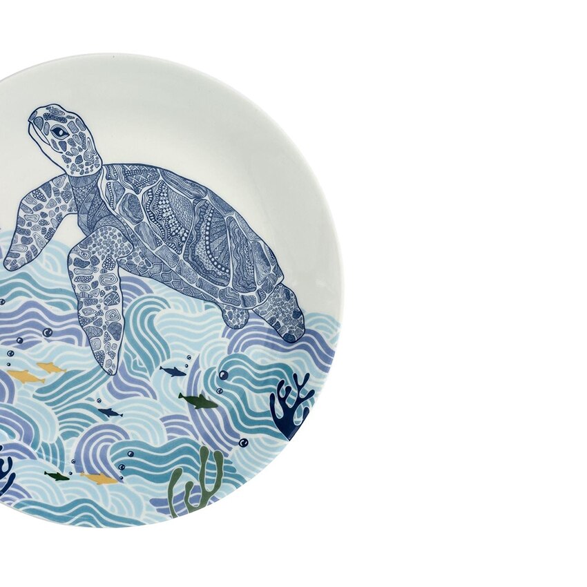 Whimsical Turtle Printed Multicolor Decorative Wall Plate | 8 inches