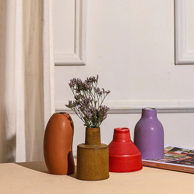 Rustic Earthy Textured Ceramic Vases | Set of 4