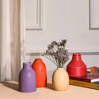 Modern Geometric Ceramic Flower Vases | Set of 4