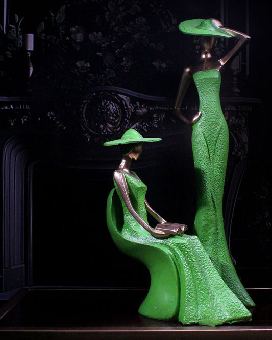Elegance Twin Figures Of Grace Polyresin Showpiece | Set Of 2 Green