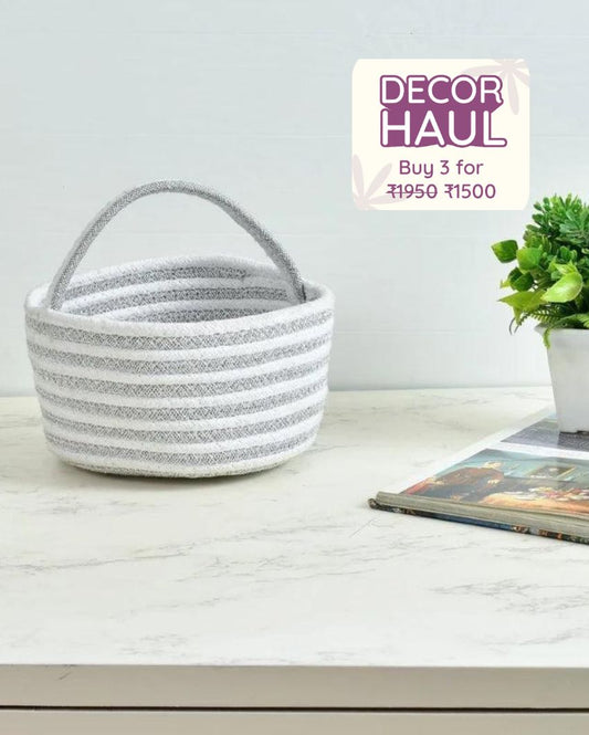 Cotton Lurex Carry Storage Basket | 7 x 4 Inches
