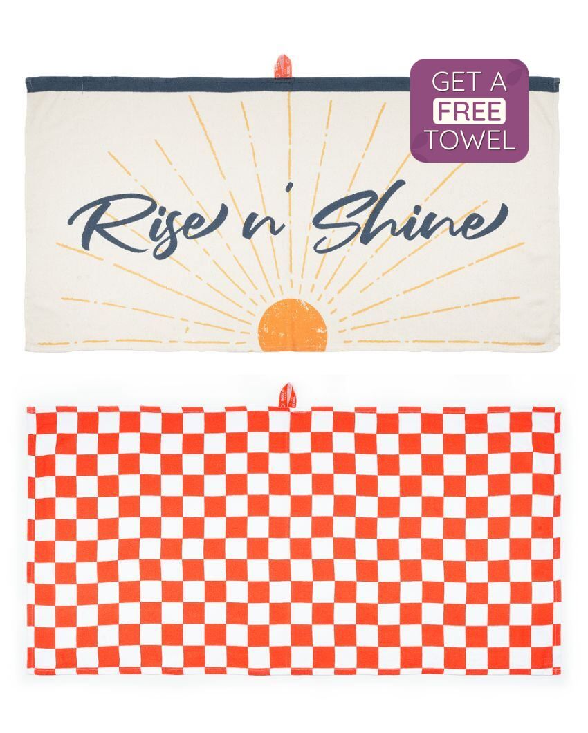 Rise N'Shine And Citrus Checkered Bamboo Bath Towels | Set Of 2 | 55 x 27 inches